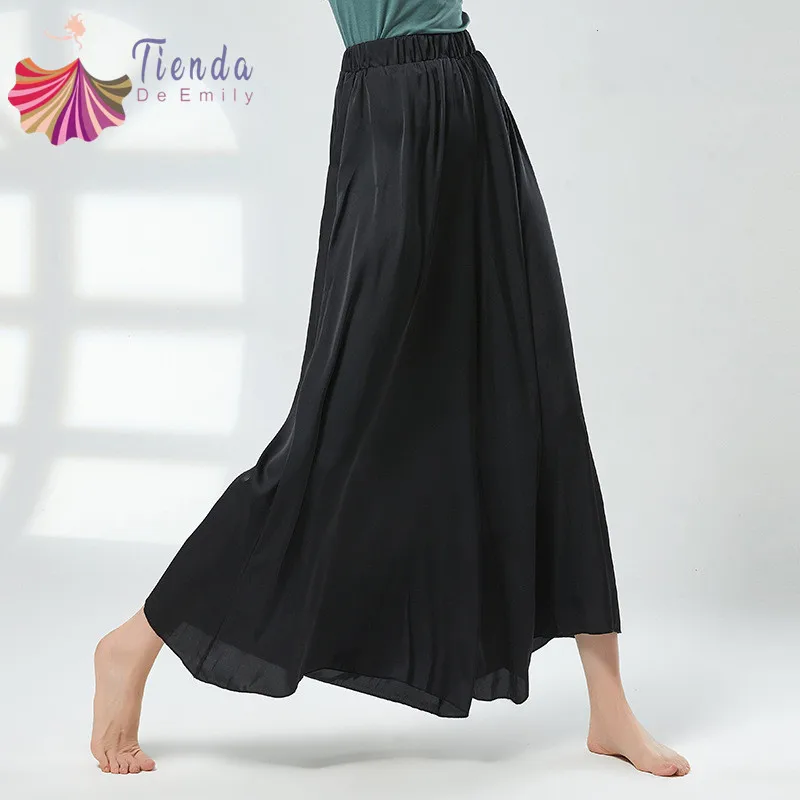 

Satin Wide Leg Pant Women Silky Culotte Flowy Skirt Classical Dance Practice Clothes High Waist Fairy National Dancer Show Cloth