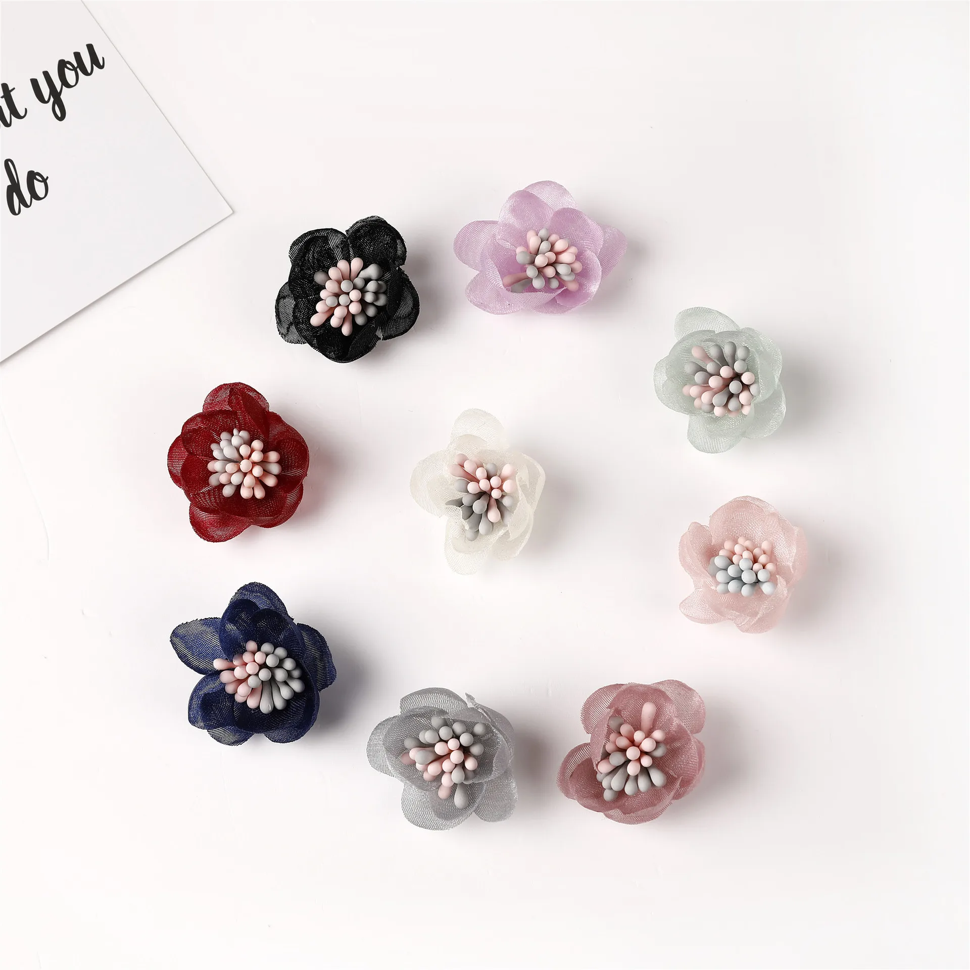 

100Pcs 1.0" Lace Fabric Chiffon Flowers Head For DIY Home Party Wedding Decoration Silk Flowers Valentine's Day Accessories
