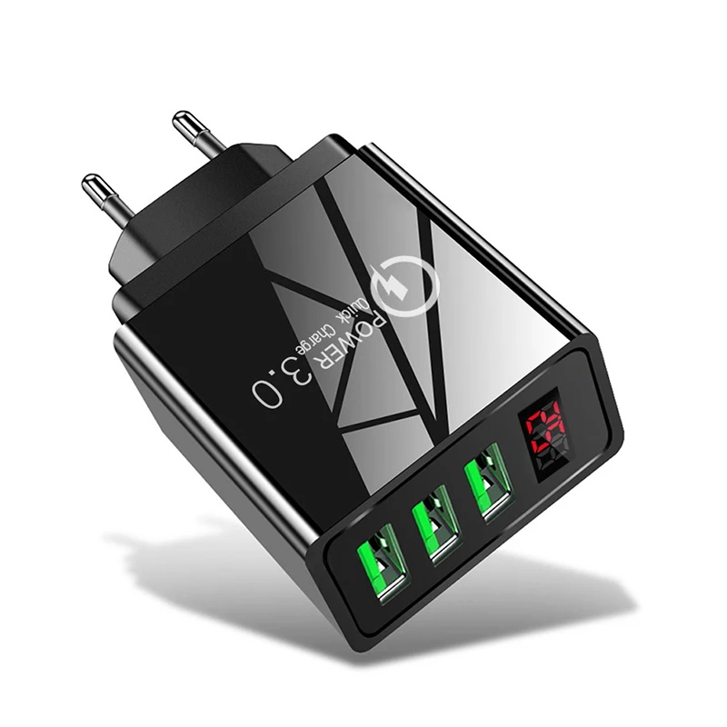 

3.1A 3-Port USB Charger Digital Display QC3.0 Fast Charging Wall Charger Adapter EU Plug for iPhone13 14 14 Pro Max for Xiaomi