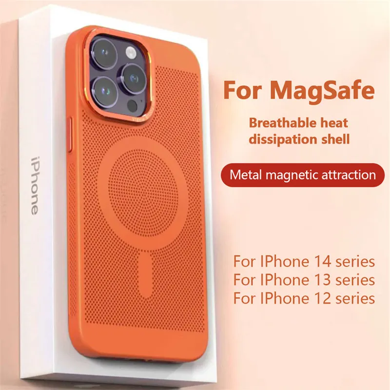 

Grid Heat Dissipation Magnetic For Magsafe Candy Color Case For iPhone 14 13 12 11 Pro Plus Max Wireless Charging Bumper Funda