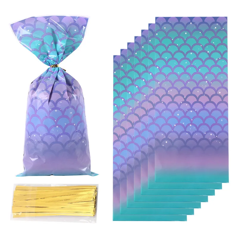 

50PCS 27.5 * 12.5cm Shiny Mermaid Cookie Candy Opp Bind Plastic Bags For Biscuits Snack Baking Package Supplies Christmas Decor