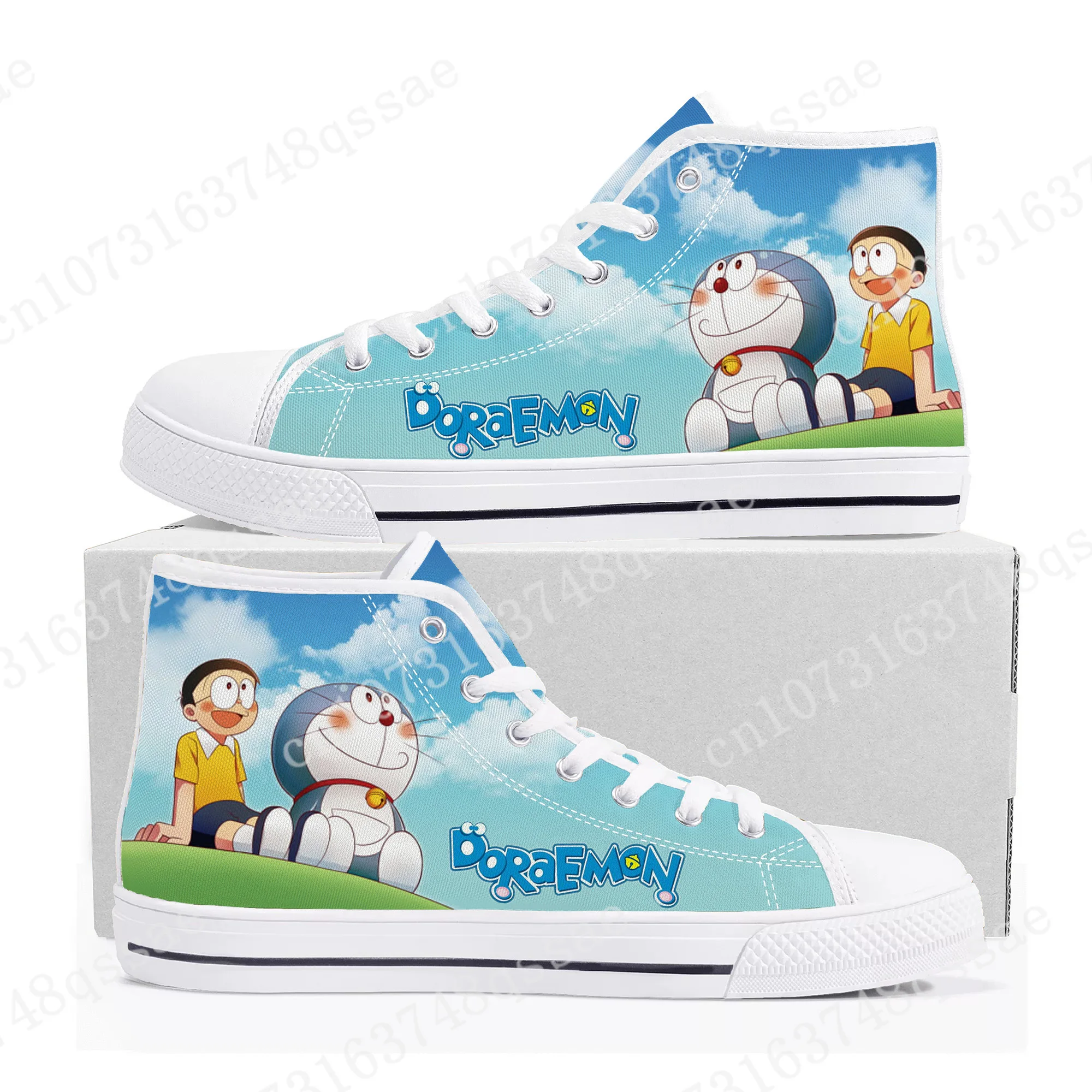 

Japanese Anime Doraemon Cute High Top Sneakers High Quality Mens Womens Teenager Canvas Sneaker Casual Couple Shoes Custom Shoe