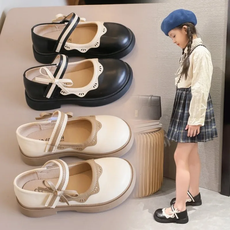 Туфли принцессы для девочек Новинка Весна 2024 кожаные туфли осенняя модная обувь