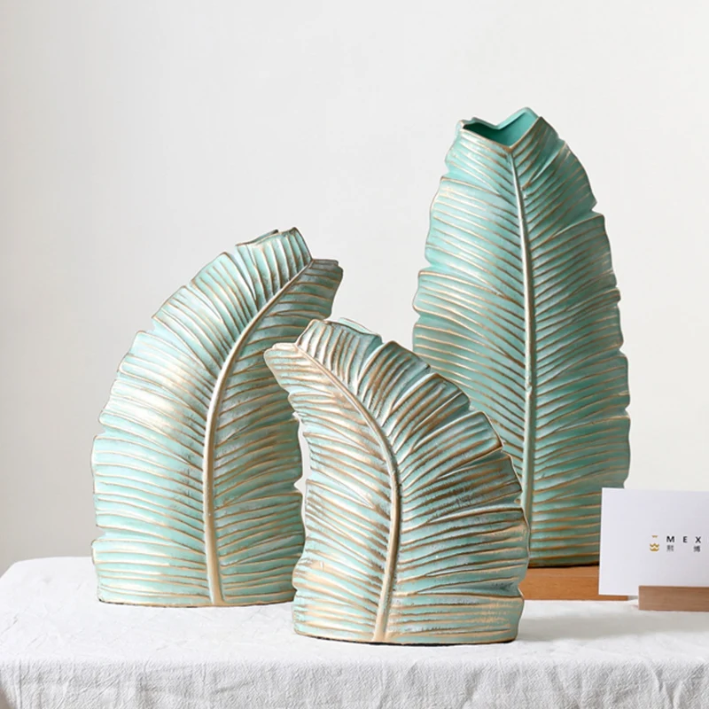 

American Style Leaves Ceramic Vase Vintage Old Crafts Ikebana Dried Flower Vases Art Desktop Decorative Home Decoration Ornament