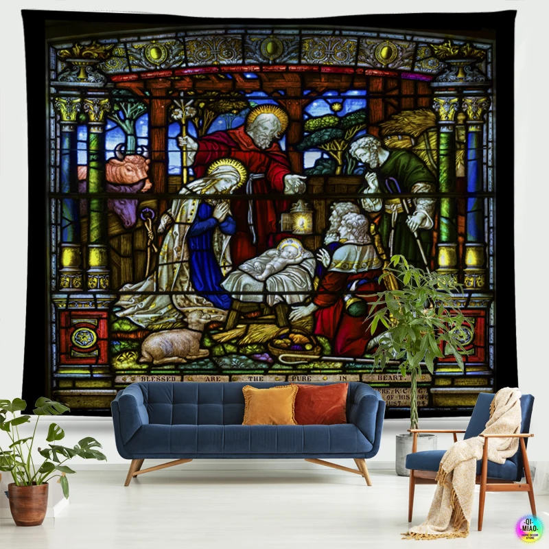 

Рождественский гобелен, пейзаж Рождества, настенное украшение с Иисусом, ангелом, пасхальными стенами, украшение для дома