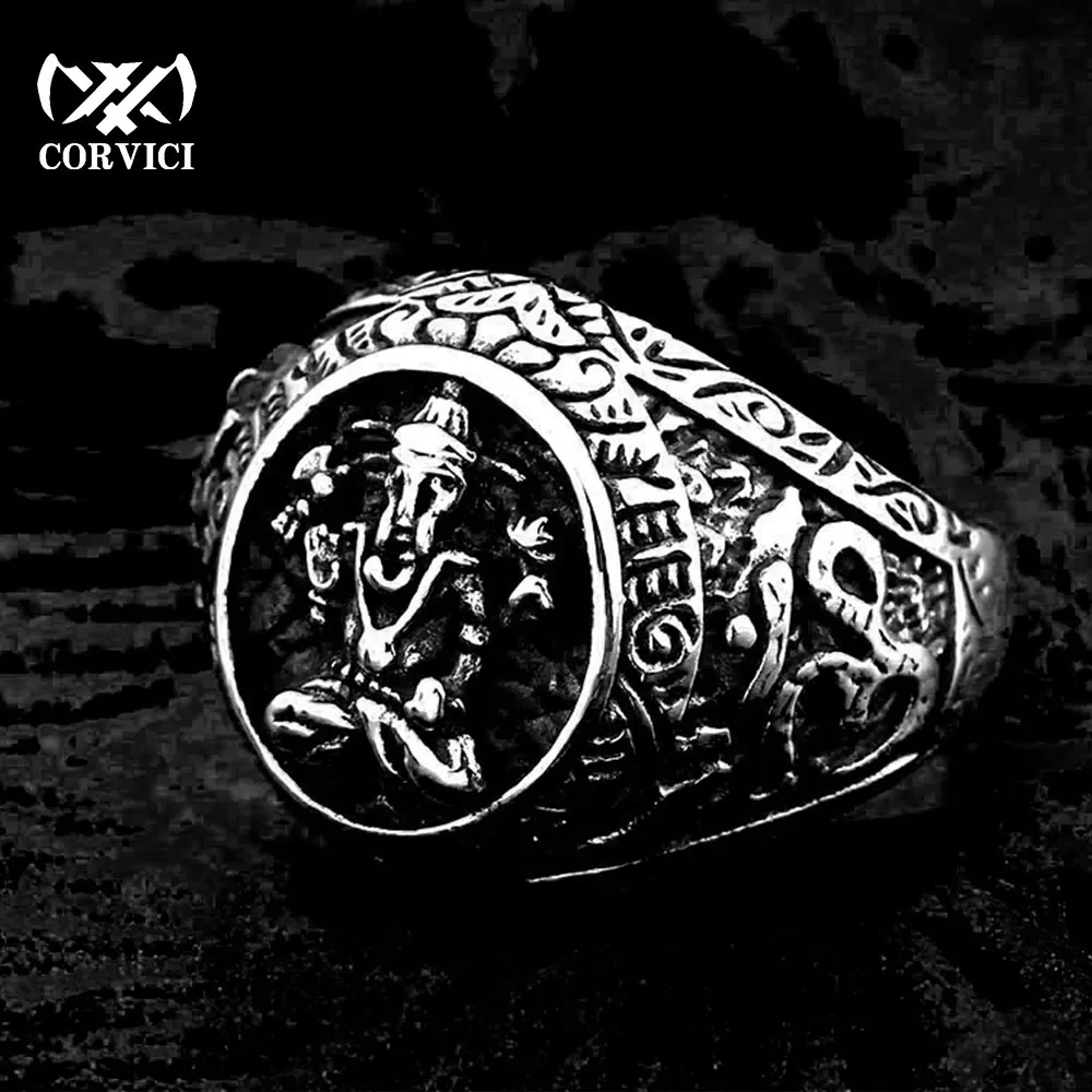 Индийский Слон голова Бог Ганеша панк кольца из нержавеющей стали Винтаж для