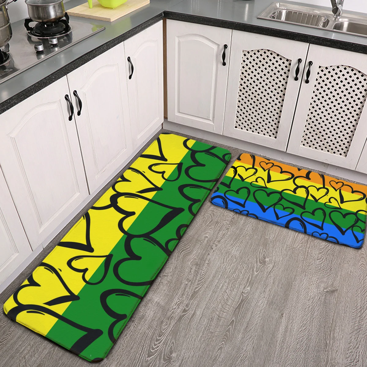 

Kitchen Rugs Set Of 2 Gay Pride Rainbow Colored Love Hearts Anti Fatigue Kitchen Floor Mats Non Skid Washable Carpet Cushioned S
