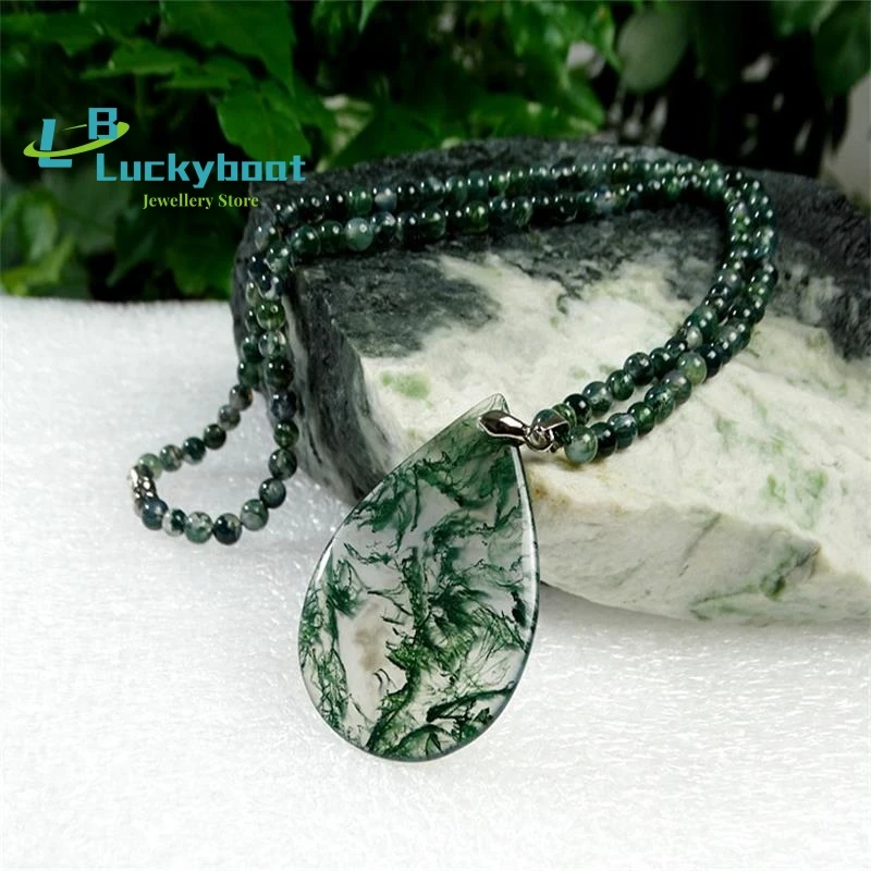 

Natural handmade ocean deep water grass agate chalcedony ink jade pendant necklace