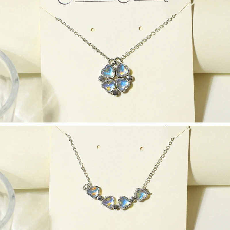 

Lucky Four Leaf Clover Necklace Magnet Heart Shaped Necklace Jewelry for Couples TOP