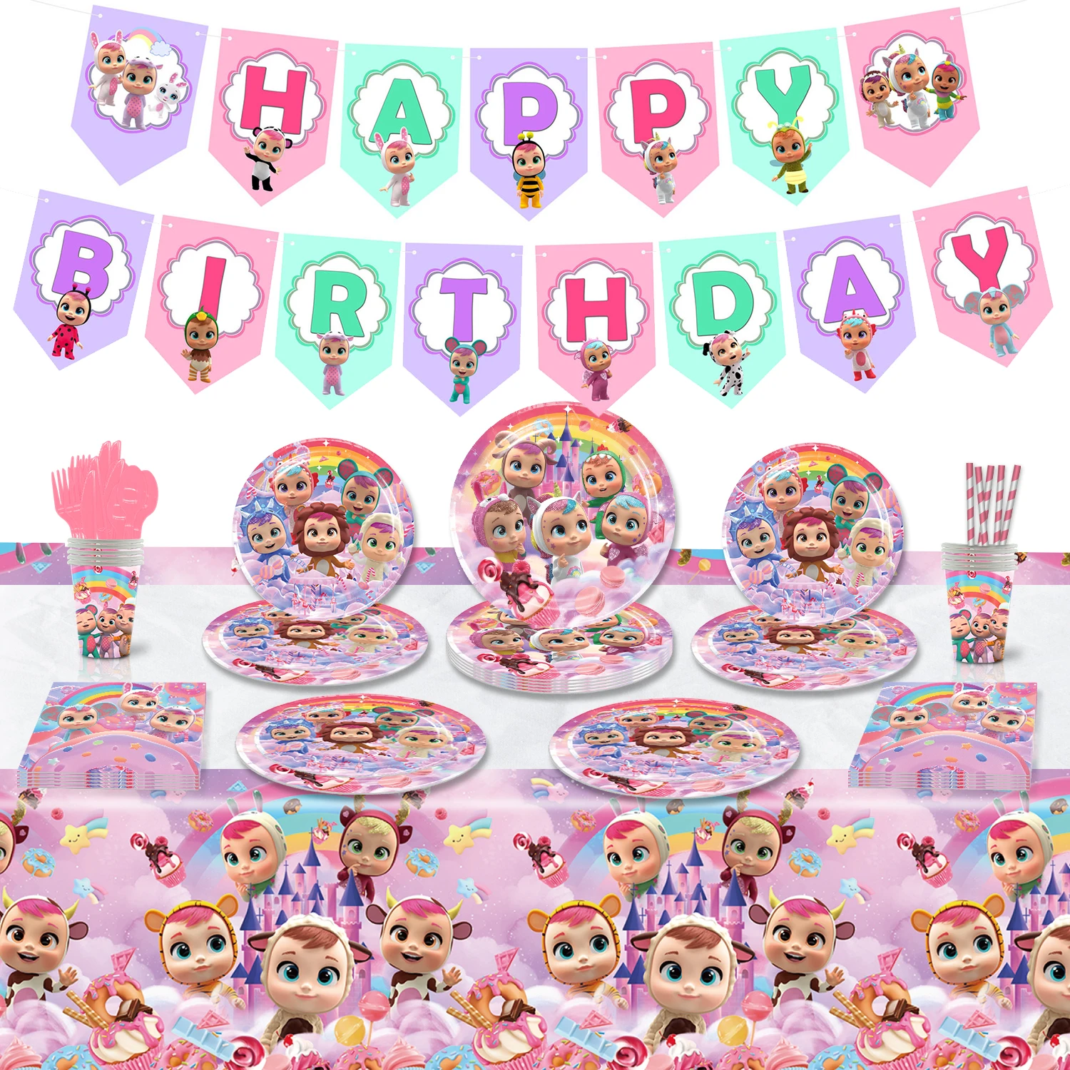 

Cry Babies Party Supplies Children's Birthday Decoration Girls Paper Cups Plates Napkins for Kids Birthday Party Decor Supplies