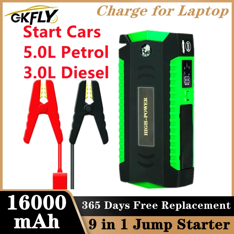 GKFLY High Power 16000mAh Starting Device 12V Car Jump Starter Portable Power Bank Car Battery Charger For Petrol Diesel Booster