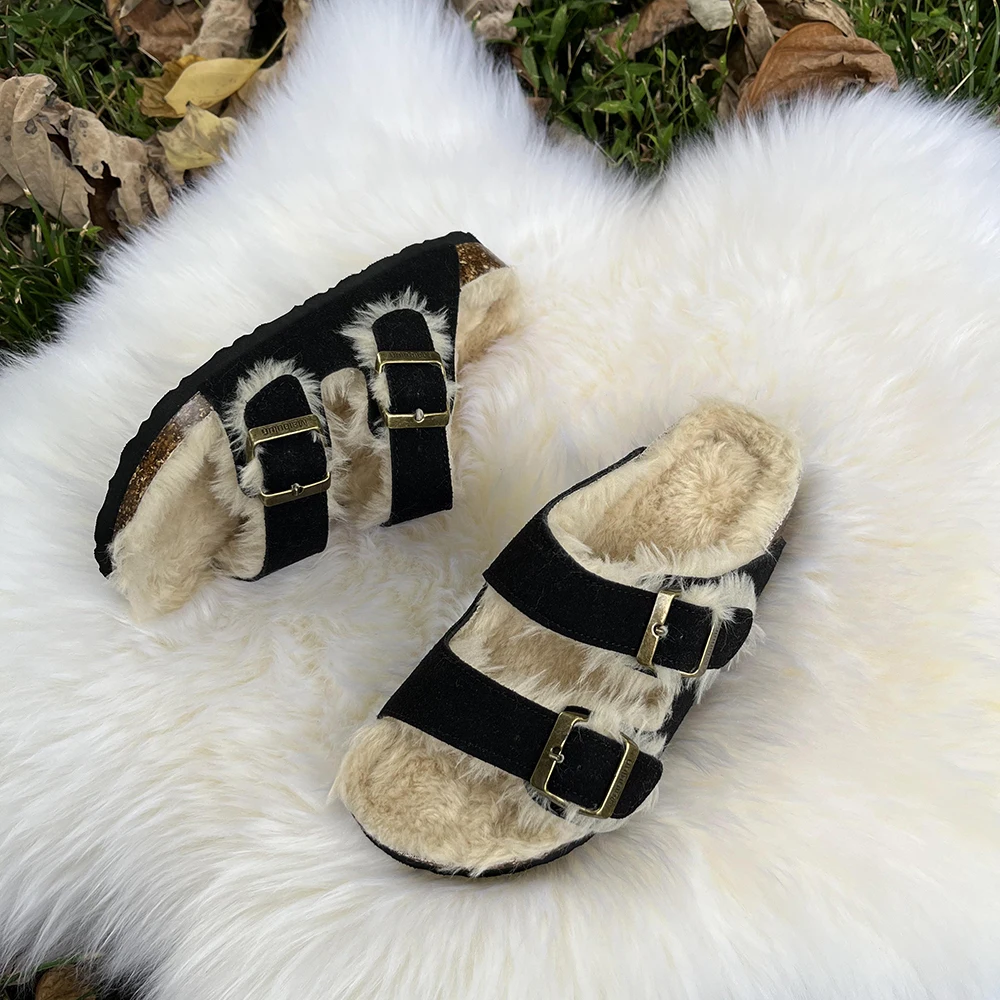 

Зимние женские тапочки 35 ~ 45 2023, брендовые удобные уличные модные зимние тапочки унисекс с двойной пряжкой для женщин