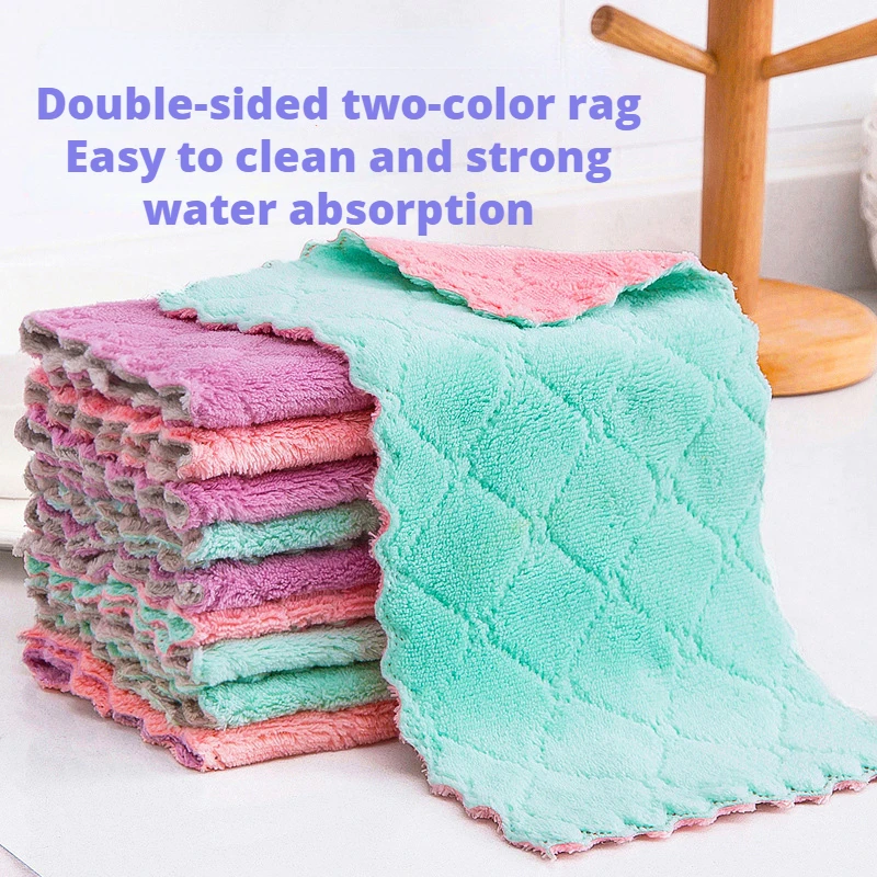 

5 шт., полотенце из микрофибры, впитывающая ткань для мытья кухни, антипригарная салфетка для мытья посуды