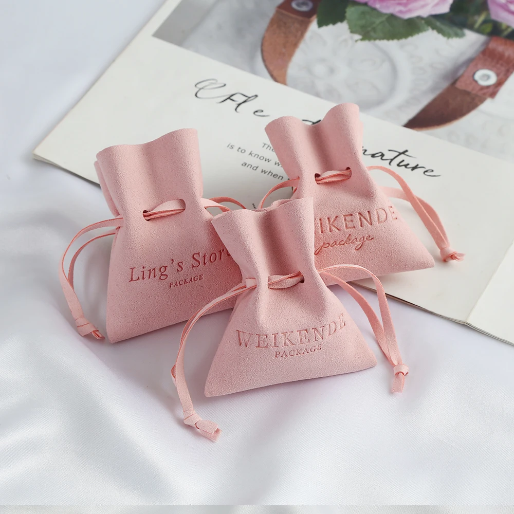 

Розовые маленькие подарочные пакеты из микрофибры на шнурке, 7x8 см 8x10 см, с логотипом на заказ, кольца, мешочки на шнурке для макияжа, мешочки ...