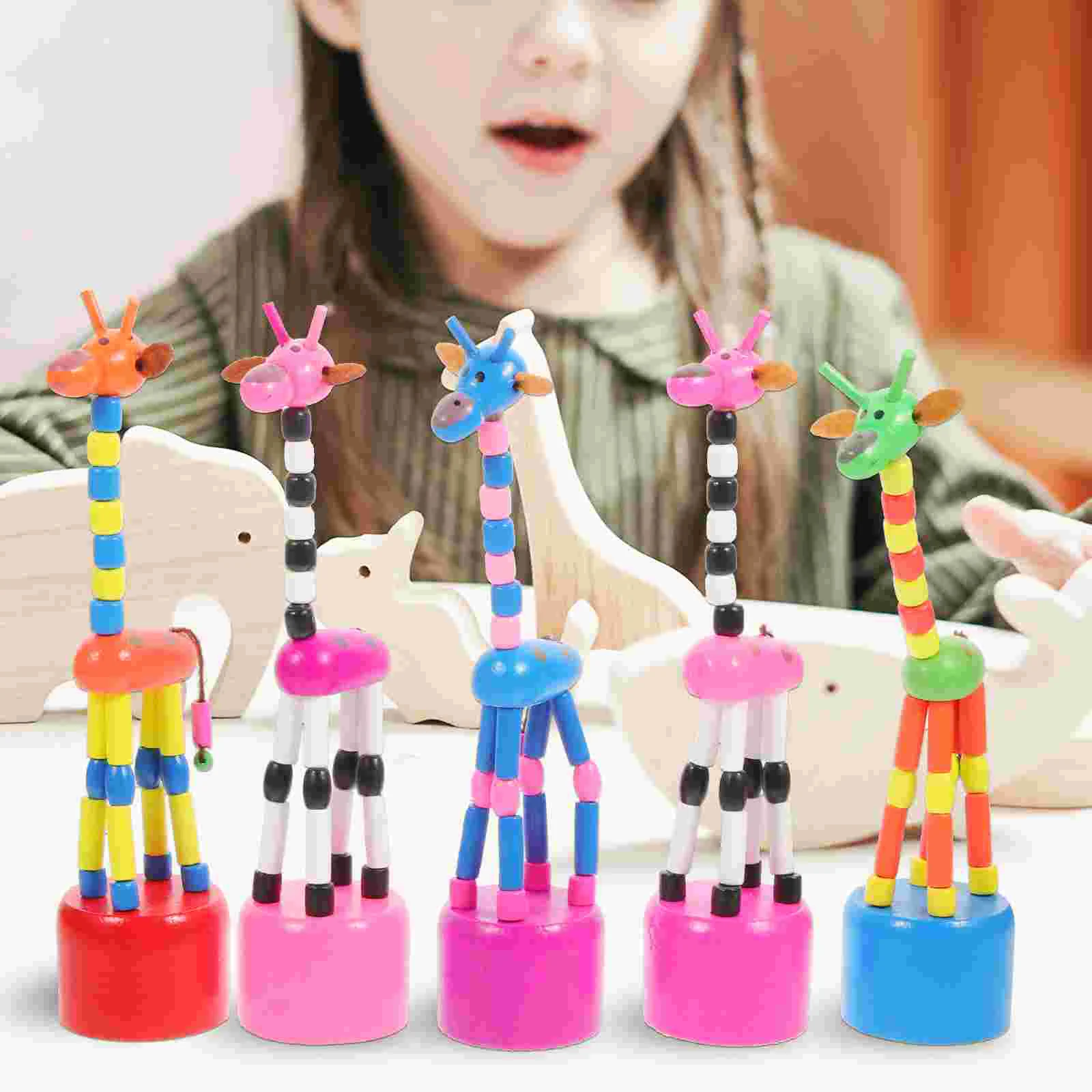 

5 Pcs Giraffe Figurine Plastic Animals Push Toy Animal Finger Puppets Push Puppet Wobble Toys Babies