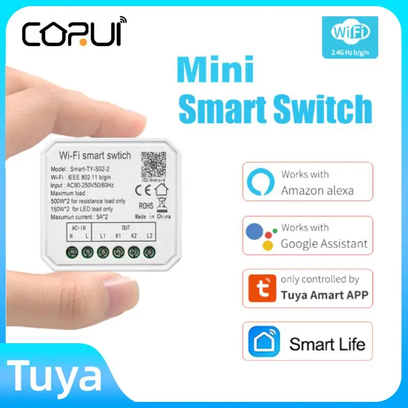 

Умный мини-выключатель света CORUI Tuya с Wi-Fi, двухстороннее управление, работает с Alexa Google Home