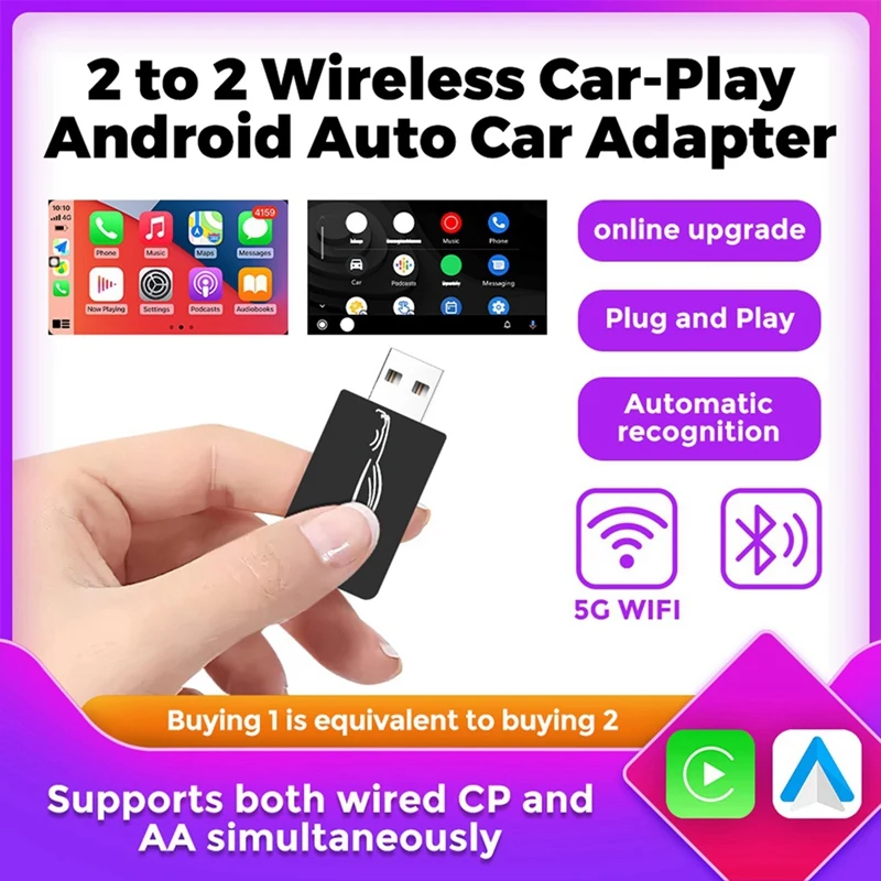 2 в беспроводной адаптер Carplay Android Авто умный USB-ключ Plug &amp Play для Havel Kia Volvo MG VW Hyundai