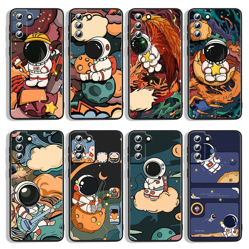 

Star Astronaut Cute For Samsung Galaxy S22 S21 S20 FE Ultra S10e S10 S9 S8 S7 S6 Edge Plus Black Soft Phone Case Capa