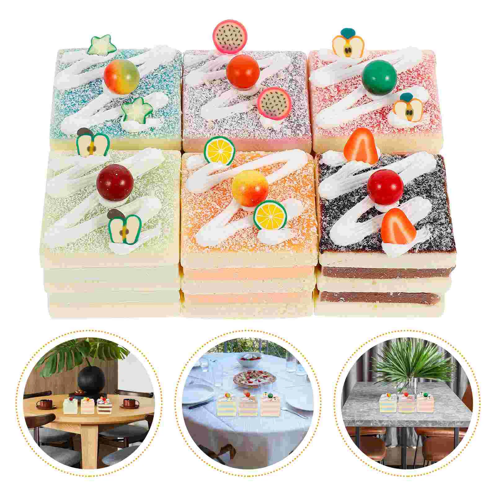 

6pcs Cake Photography Props Square Simulation Cake Artificial Cake Small Cake Model