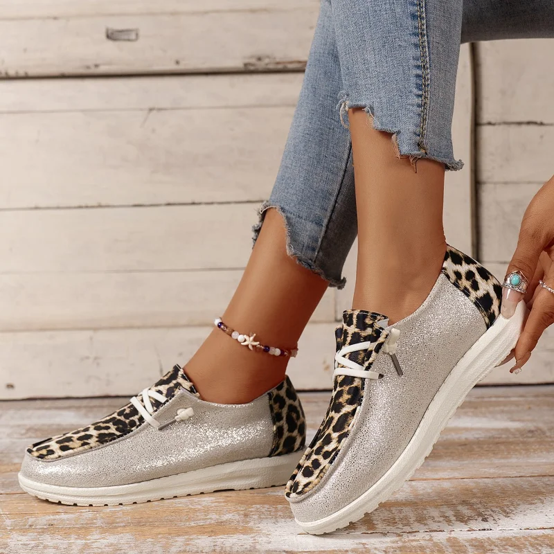 Women's Casual Canvas Sport Shoes 2023 Summer New Fashion Lace Up Leopard Print Sneakers Ladies Sexy Flat Shoes Zapatos De Mujer