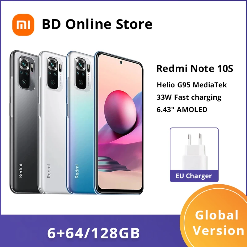 Смартфон Xiaomi Redmi Note 10S 6 43 дюйма AMOLED 5000 мАч Helio G95 33 Вт без NFC | Мобильные телефоны