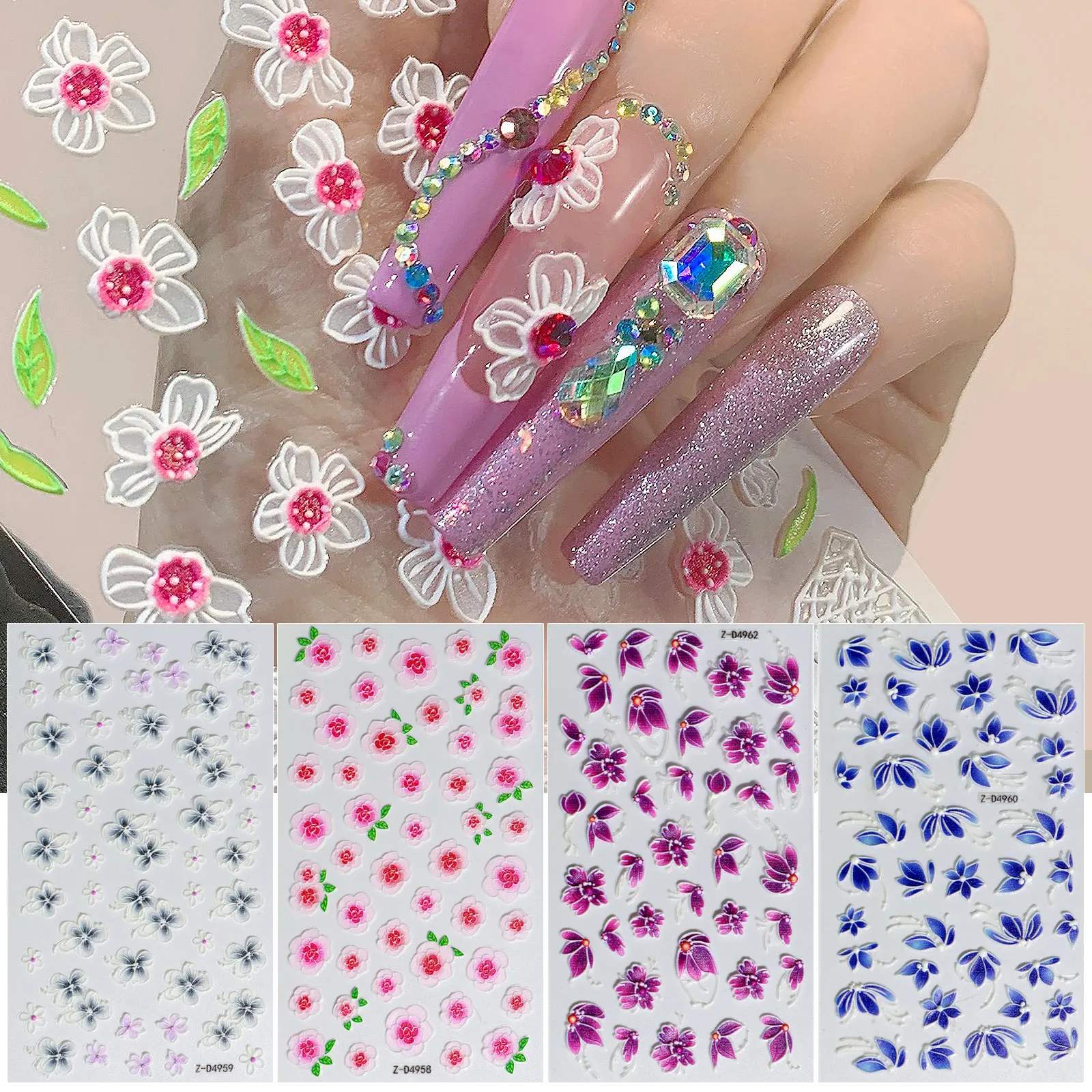 Наклейки для ногтей Misscheering 5D высушенные цветы кружевные гелевые наклейки