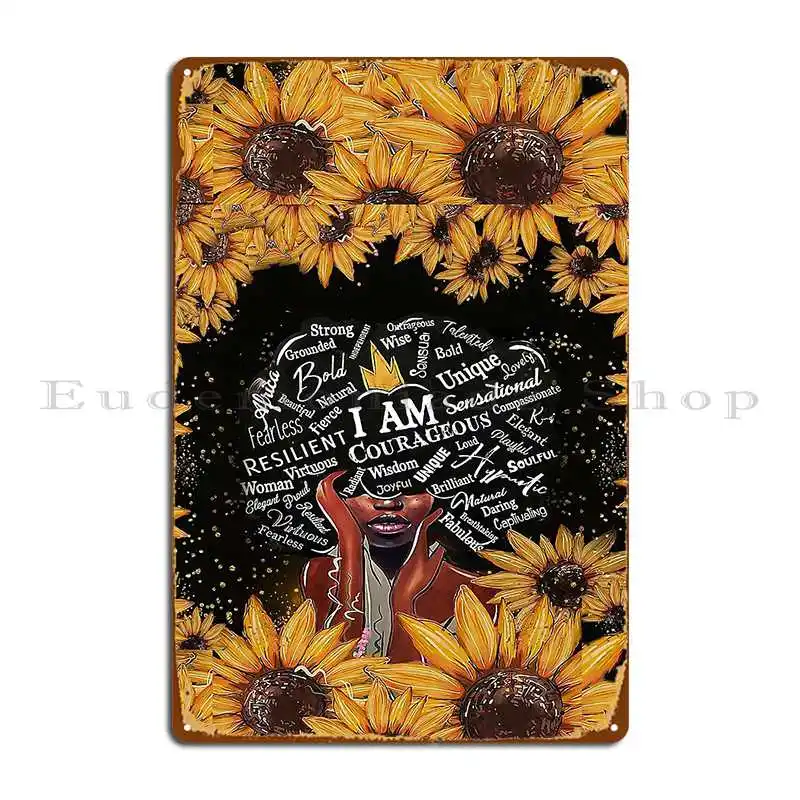 Черная девушка желтый подсолнух афроамериканские женщины металлический знак
