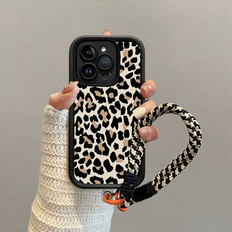 Leopard Hang Strap Case For OPPO Realme C67 C65 C63 C53 C55 C51 C35 C21Y C25Y C30 C31 C33 C12 C15 C21 C25 C20 13 12 Pro Plus 11