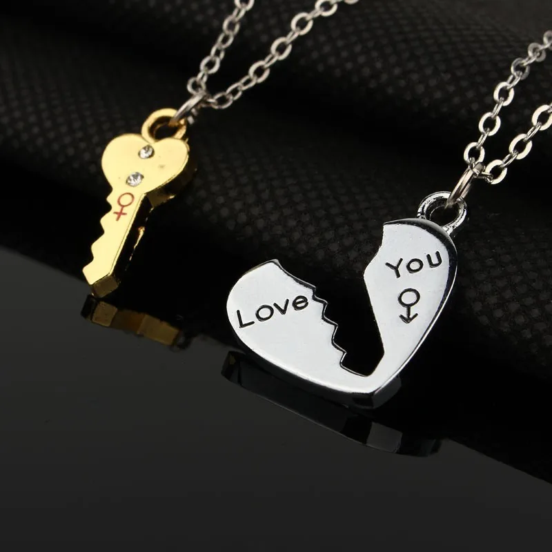 

2Pcs European Sliver Plated Key Pendant Custom Name Necklace for Lover Couple Jewelry Broken Heart Necklace Valentine Gift 목걸이