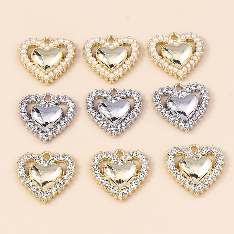 

4pcs 17*19mm Glorious Pearl Crystal Love Heart Charms Handmade Earrings Bracelets Necklaces Pendants diy Jewelry Wholesale