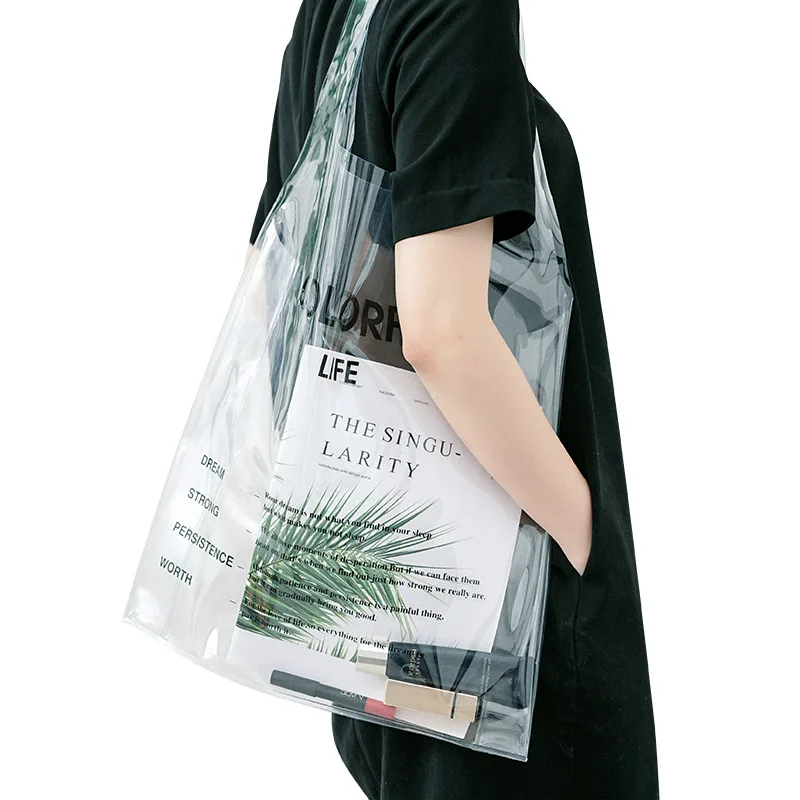 

Women Transparent PVC Handbag Funny beach Shoulder bag Female Jelly Tote Fashion Clear Shopping Bag Support customize Print LOGO
