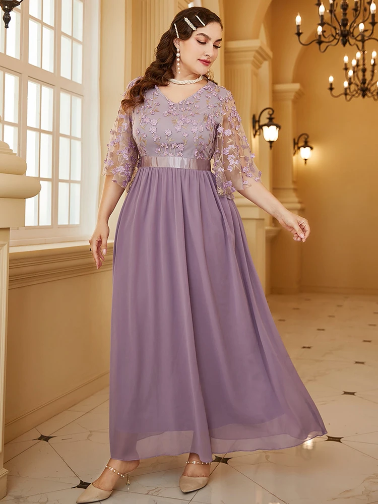 TOLEEN 2022 Summer Plus Size Maxi Dresses For Women Luxury Designer Purple Long Large Chic Elegant Evening Party Turkey Clothing
