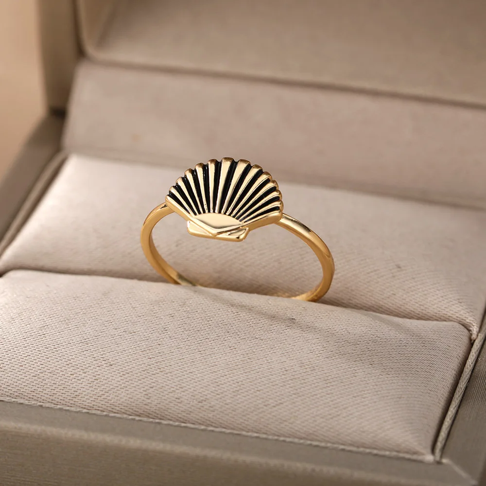 

Stainless Steel Shell Rings For Women Men Gold Color Male Female Ring Engagement Wedding Party Finger Jewelry