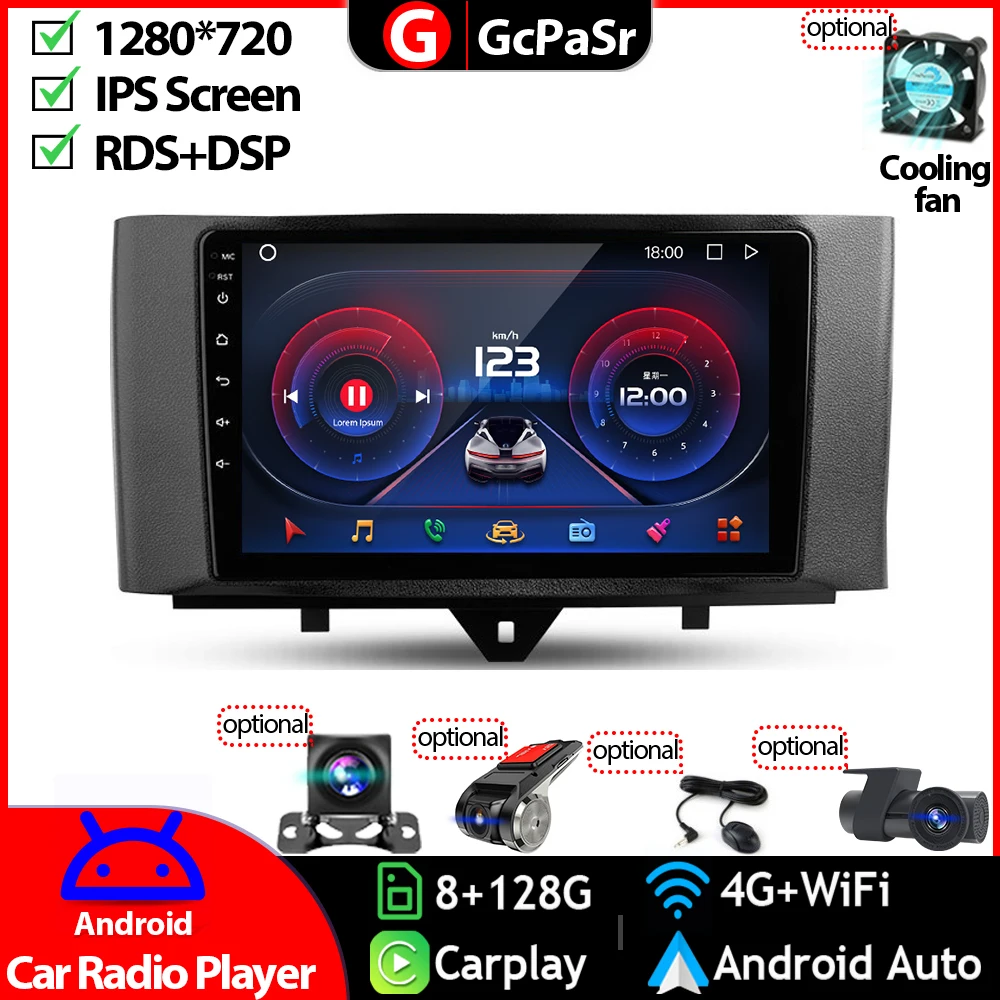 Online Reproductor Multimedia para coche, Radio y vídeo para Mercedes Benz Smart Fortwo, Android 11, navegación GPS, pantalla táctil, autorradio, Audio