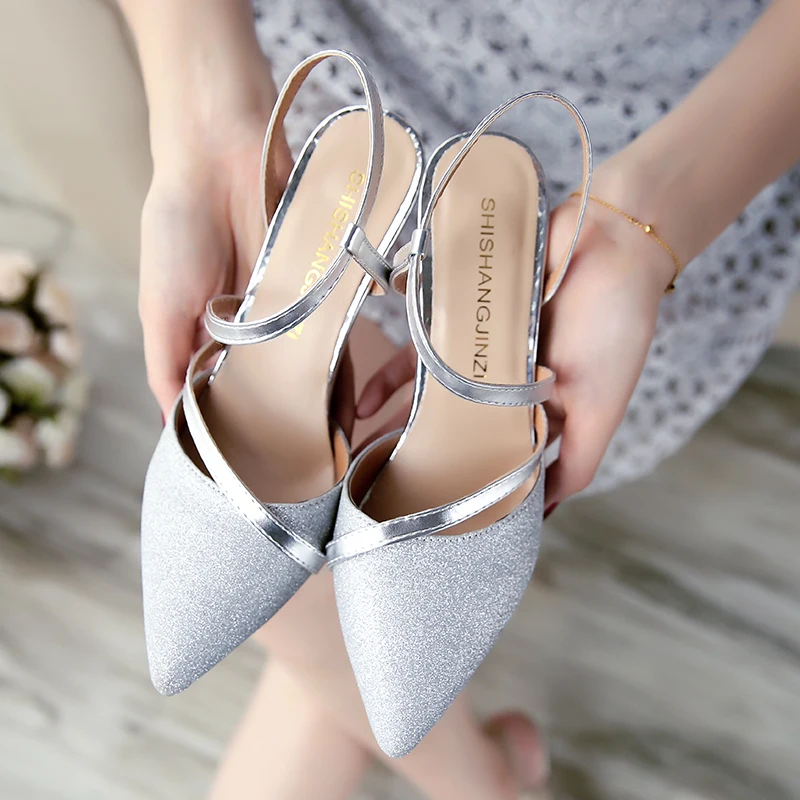 

Women's Shoes Silver Pointed Heel Sandals Cross All-Match Suit Female Beige Cross-Shoes Med 2022 Summer Cat Girls Stiletto Blac