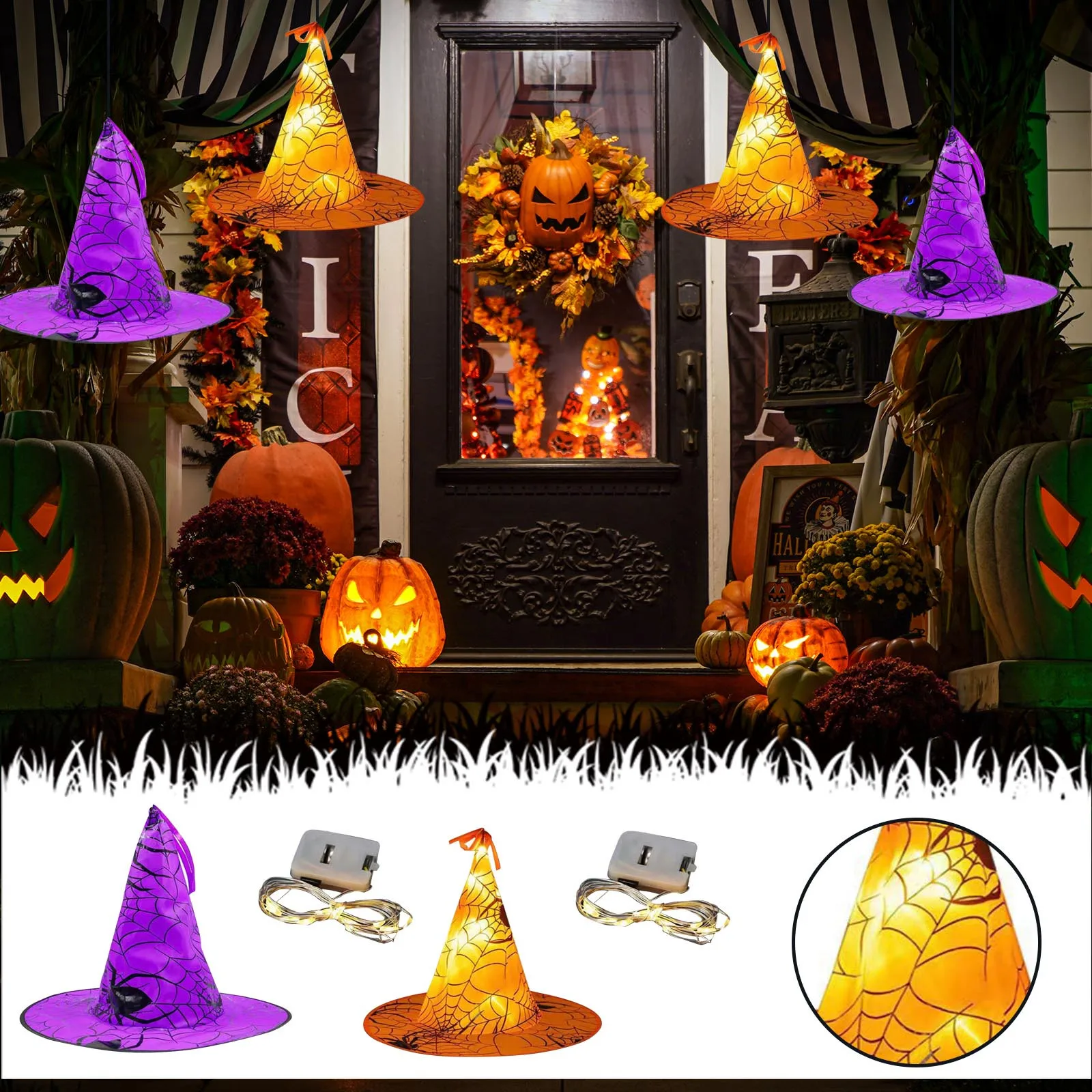 Светодиодный Светящийся Фонарь На Тему Хэллоуина Шляпа Ведьмы Звездное Небо