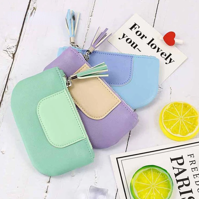 

New Women Wallets Zipper PU Leather Coin Purse Mini Key Chain Small Wallet Card Holder Card Holder