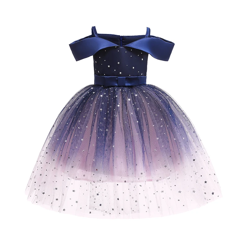 

Летние сетчатые платья принцессы без Плеч для девушек, новинка 2022, милое бальное платье с блестками и звездами для девушек, вечерние наряды