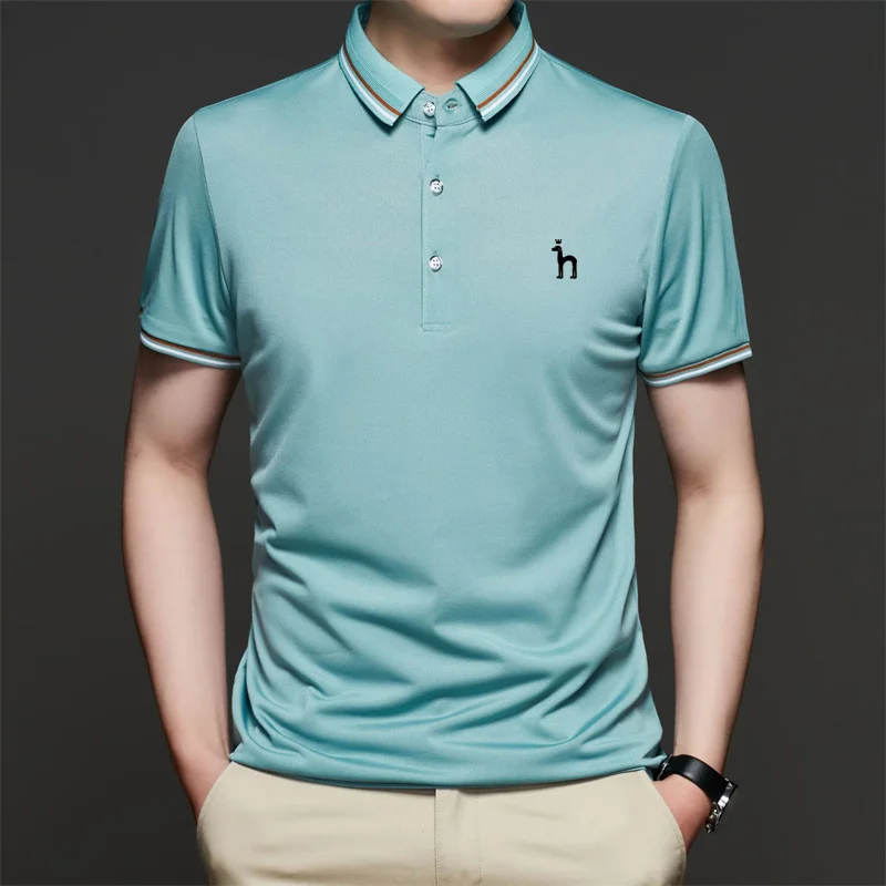 Hazzys Men's Golf Short Sleeve T-Shirt Solid Summer Trendy Polo Shirt Basic Fit Loose Casual Clothing