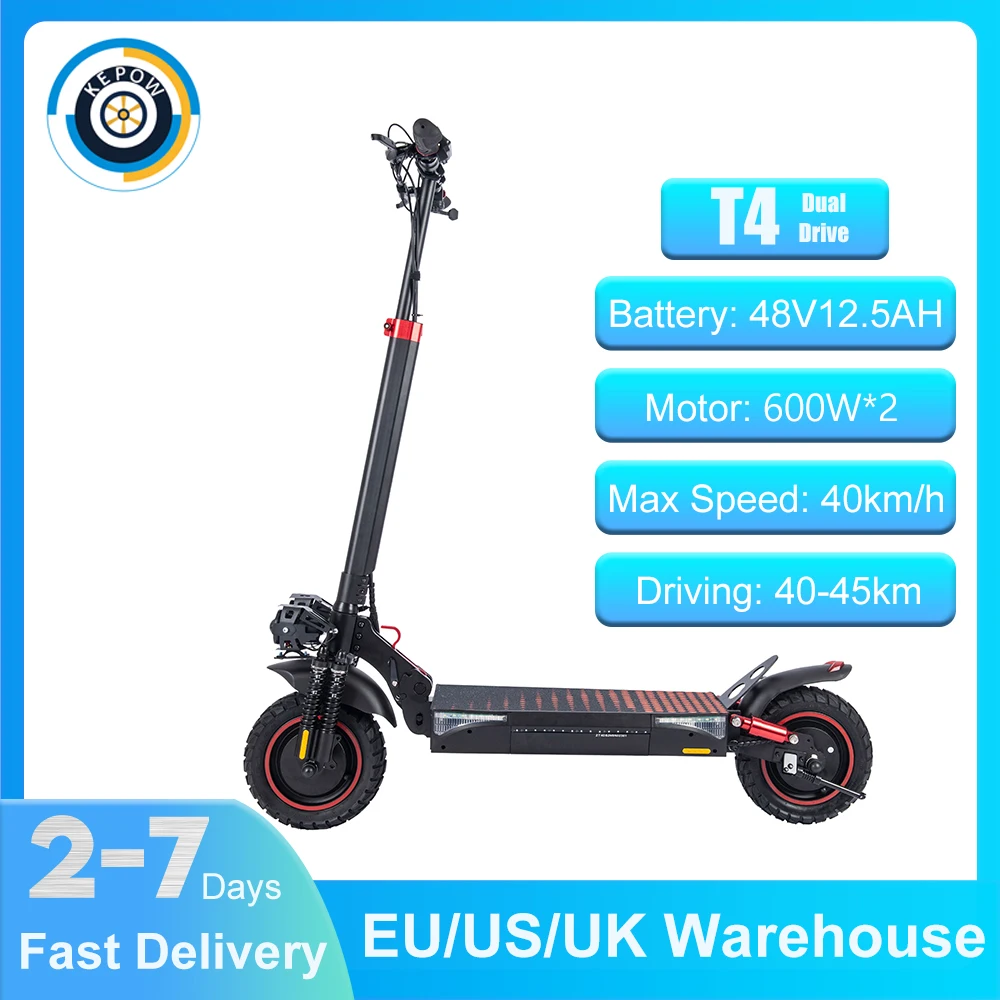

Kepow 10inch T4 Electric Scooter Powerful Dual Drive 1200W Electric Kick Scooter OFFroad Tire 12.5AH Folding E-Scooter