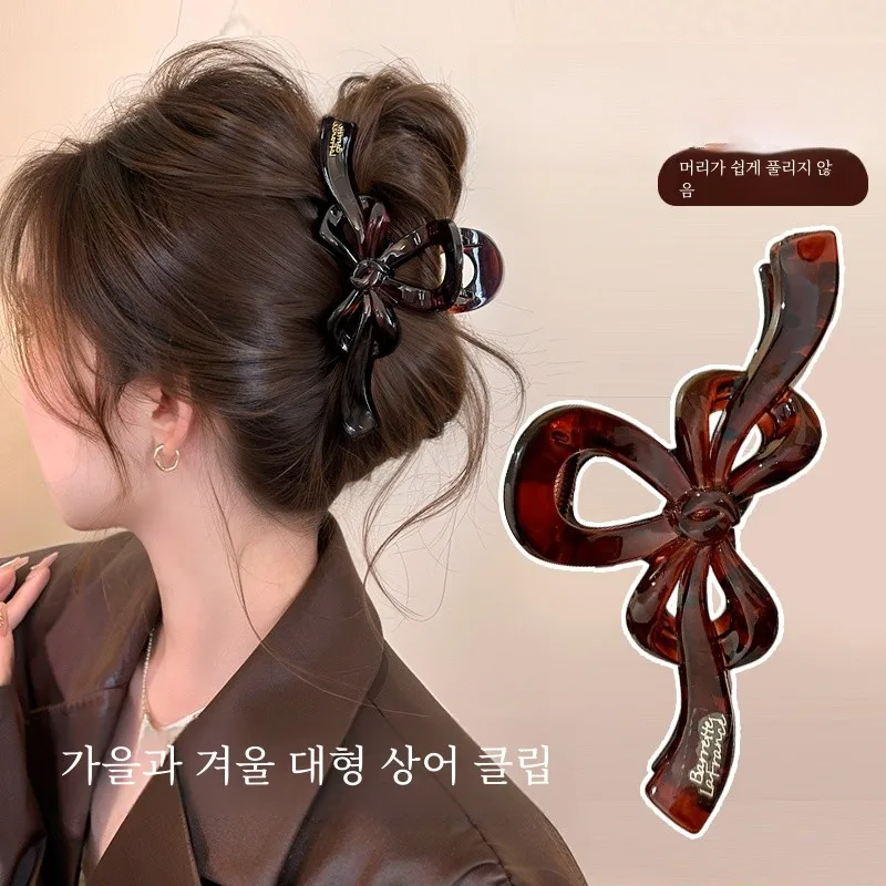 Лента с бантом осень и зима большая заколка в виде акулы прическа на затылке