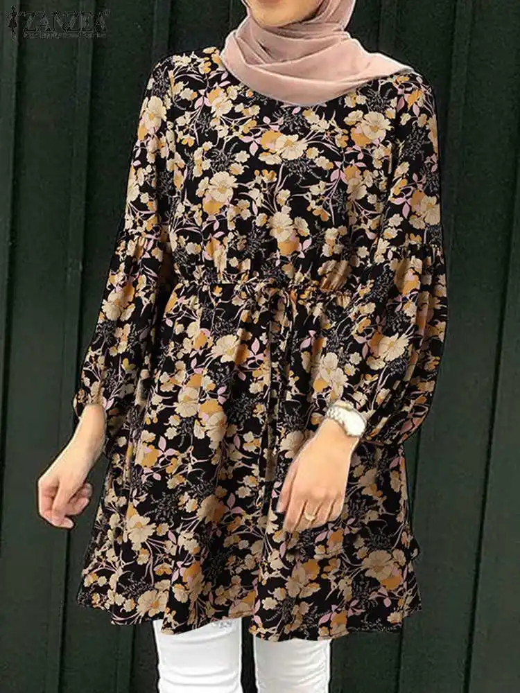 

ZANZEA Vintage Muslim Tops Women Long Sleeve Floral Printed Blouse Casual Loose Dubai Turkey Abaya Hijab Shirt Islamic Blusas