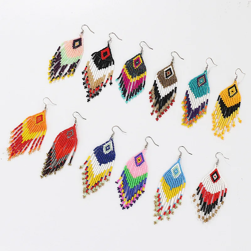

Beaded Earrings Native Style Tassel Fringe Earring For Women Jewelry Seed Beads Woven Pendient Jewellery Handmade Gift