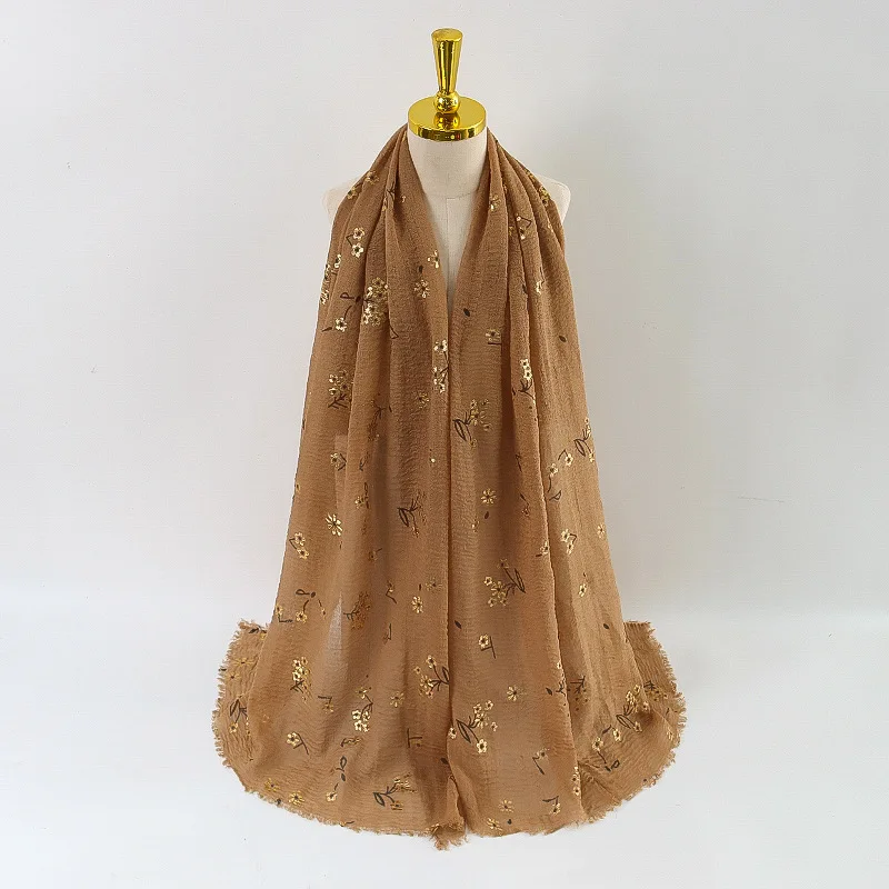 Женская модная однотонная бежевая вискозная шаль с цветочным принтом кешью
