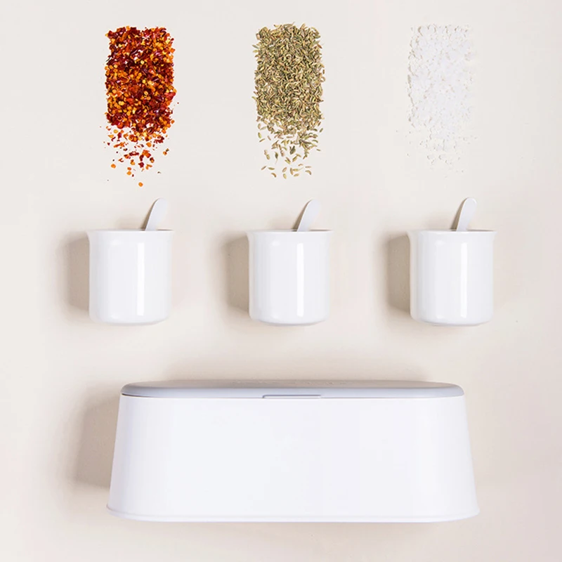 

Kitchen Seasoning Jar PP Ceramic Spicy Box Set 3 Boxes Dustpoof Pepper Spice Can Kitchen Accessories