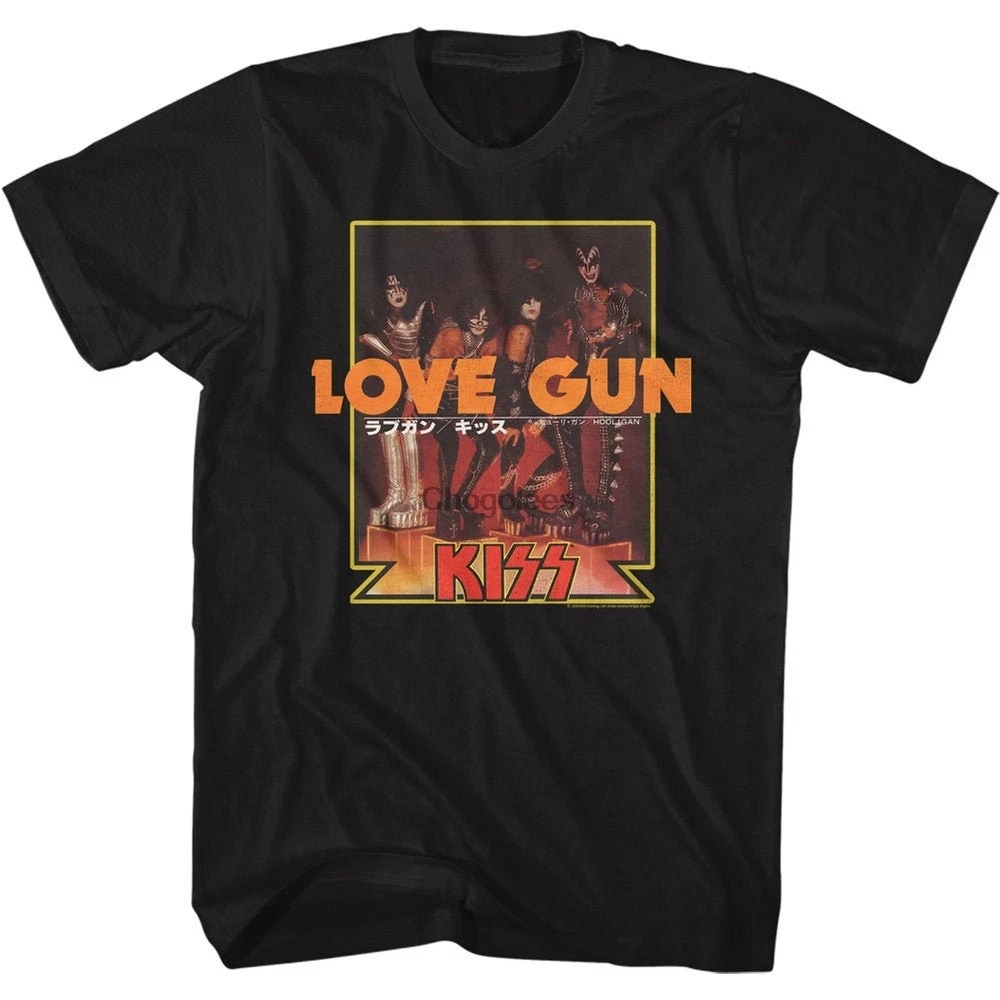 Рубашка KISS Love Gun с японскими надписями Черная |