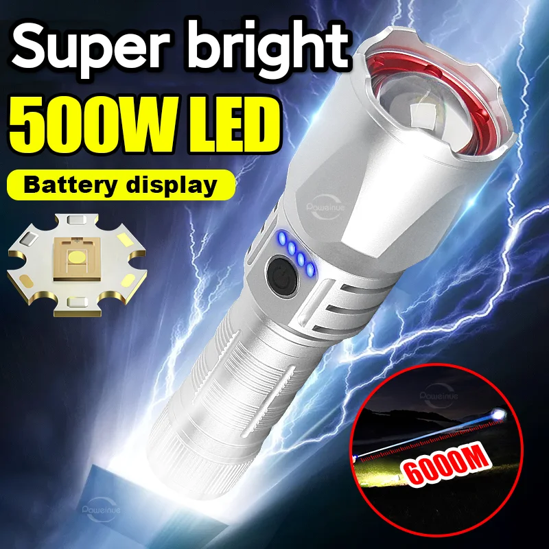 

500W Lanterna Potente Usb Recarregável Lâmpada XHP160 Torch Light Zoom 6000M Lanternas Led de Alta Potência Lanterna de Acampamento