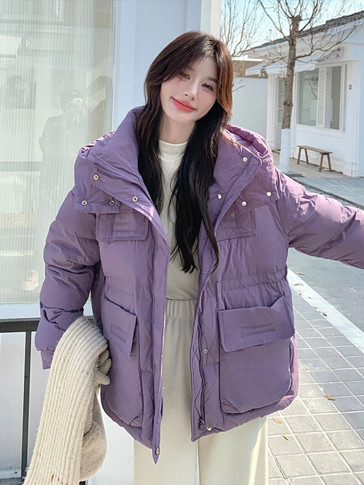 Женский пуховик-карго с большим карманом зима 2024 новое маленькое утолщенное