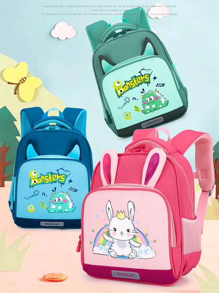 New Kindergarten School Bag 3-6 Years Old Boys and Girls Fashion Cute Cartoon Monster Rabbit Backpack Reducing Load Backpacks