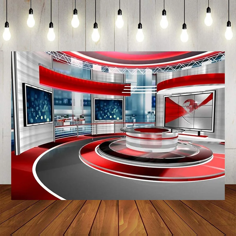 

News Broadcast Hall Recetation Backdrop Desk Modern Office Interior Photography Happy Birthday Party Background Banner Decor